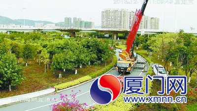 大型吊車吊起小轎車