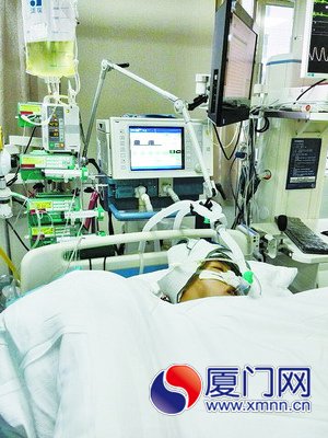 鄭云在重癥病房接受治療