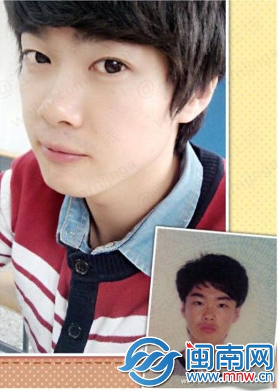 網(wǎng)友發(fā)的自拍照與證件照對比圖1