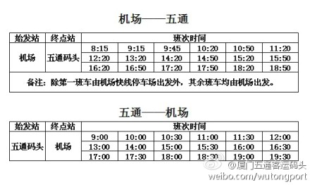 機(jī)場到五通碼頭時(shí)刻表