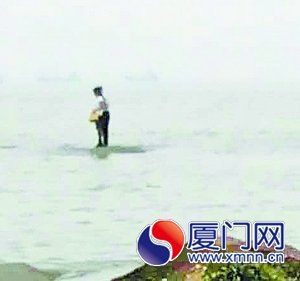 被困礁石，周圍一片汪洋