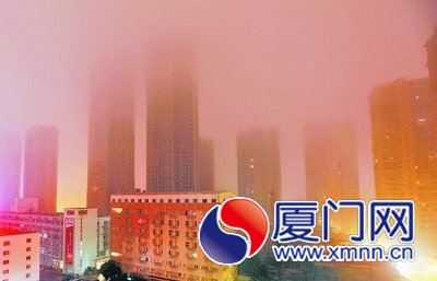 廈門市區(qū)昨日因大霧籠罩一片朦朧 顯得十分夢幻