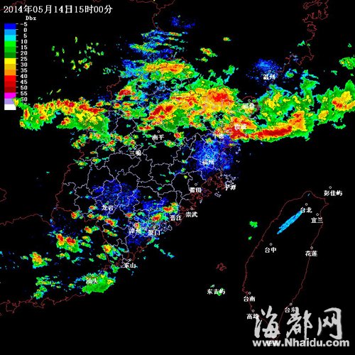 從昨日十五時的雷達(dá)圖可看出，該時段降雨主要分布在