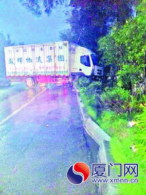 貨車一頭“飛進(jìn)”綠化帶