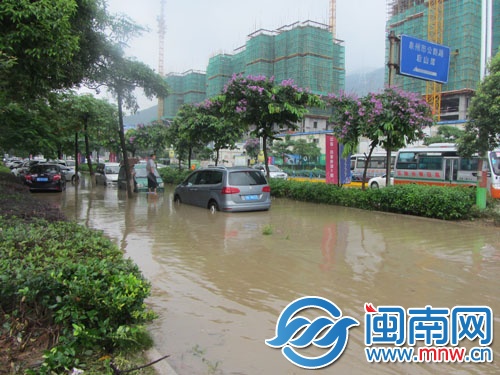 非機(jī)動車道積水漫過綠化帶