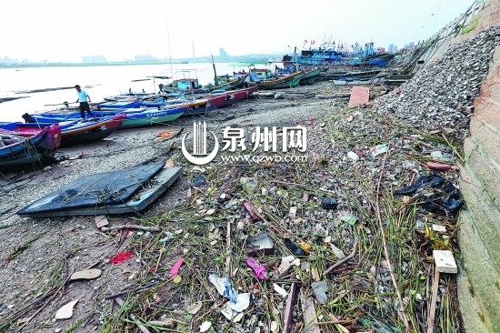 岸邊堆滿(mǎn)海蠣殼和生活垃圾，明顯久未清理