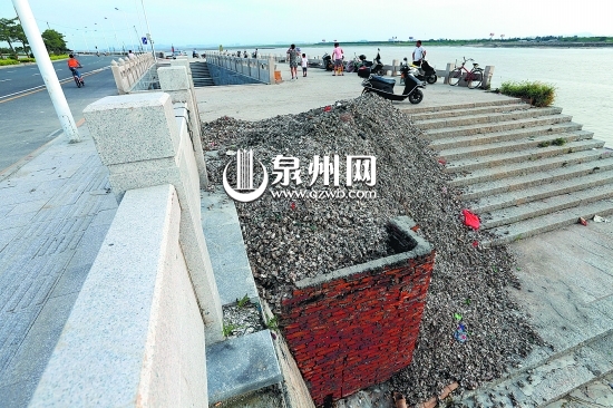 臺(tái)階上海蠣殼占去過(guò)半行走區(qū)域
