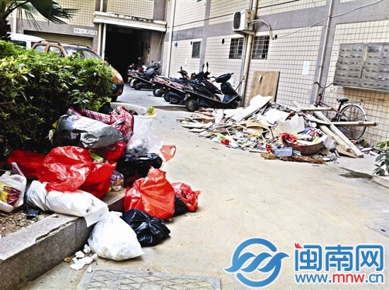 無人打掃后,小區(qū)內(nèi)隨處可見垃圾