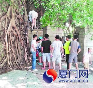 小販帶游客從偏僻處爬梯進(jìn)廈大